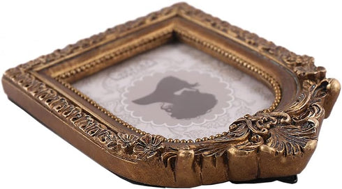 SIKOO Vintage Mini Picture Frame 2.5 × 3.5, Antique Small Ornate Table Top Wall Mounting Photo Frame - Bronze Gold