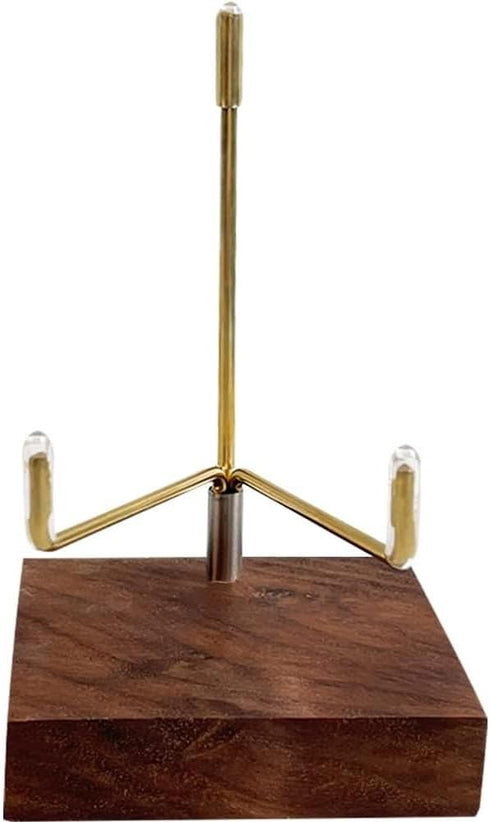 Adjustable Brass Crystal Display Stand with Walnut Base for Mineral Specimens, Rock Display Easel Metal Holder