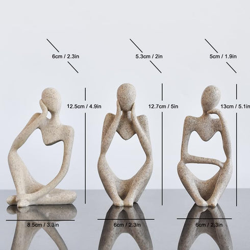 Set 3 Thinker Statues Home Decor, of Pcs Grey Resin Trendy Abstract Art Sculpture Collectible Figurines Home Office