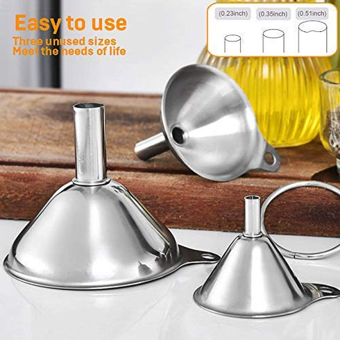 Kitchen Funnels for Filling Bottles, YGDZ 3pcs Small/Medium/Large Food Grade Stainless Steel Set for Essential Oil