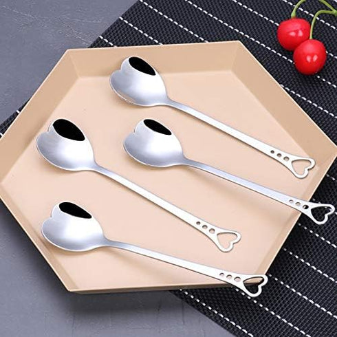 10-Piece Heart-Shaped Stainless Steel Dessert Spoon Set for Home, Restaurant, Cafe, and Bar - Elegant Design, Multi-Functional Usage, and Durable Quality