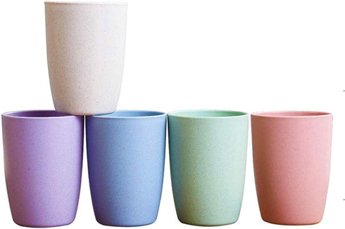 Eco-friendly Unbreakable Reusable Drinking Cup for Adults (12 OZ), Wheat Straw Glasses Healthy Tumbler Set, 5-Multicolor