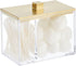 mDesign Modern Square Bathroom Vanity Storage Organizer Canister Jar for Cotton Swabs, Makeup Sponges - Clear/Soft Brass