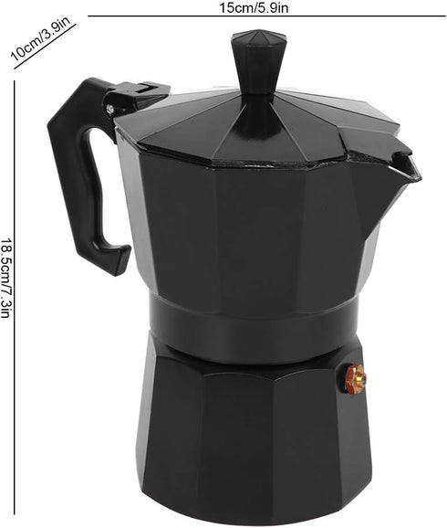 Stovetop Espresso Maker, Classic 6-Cup Capacity Aluminum Coffee Machine Moka Pot for Office Home Use, Black