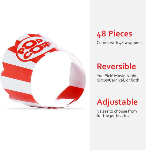 Popcorn Cupcake Wrappers, Red and White Striped, Set of 48 for Circus Party Supplies and Celebrations