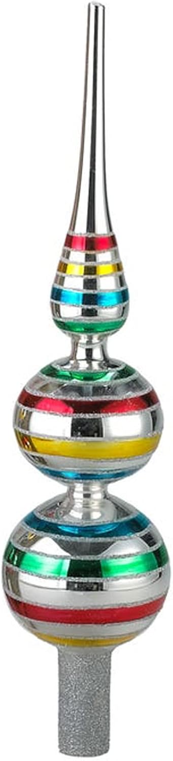 Kurt Adler 13 Inch 3 Tier Early Years Glass Treetops - Multicolor with Shiny Finish, 2 Pack