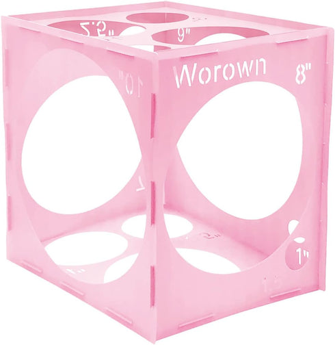 Worown 14 Holes Collapsible Pink Plastic Balloon Sizer Box, 1-10 Inch Measurement Tools for Balloon Arches, Columns,