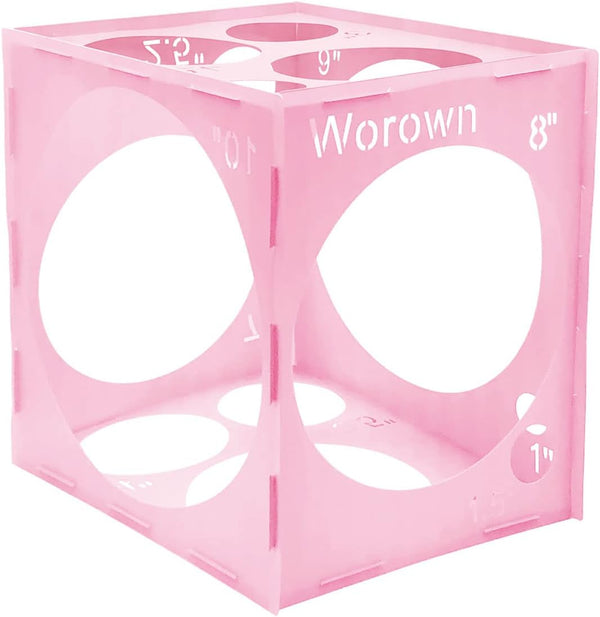 Worown 14 Holes Collapsible Pink Plastic Balloon Sizer Box, 1-10 Inch Measurement Tools for Balloon Arches, Columns,