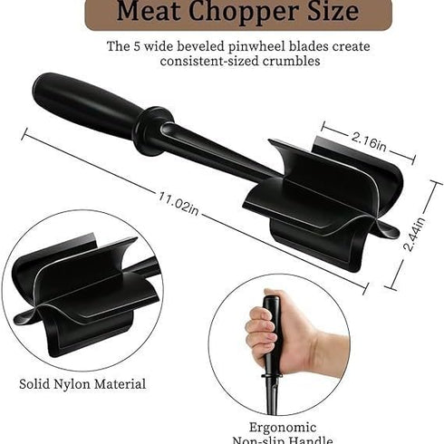 Meat Chopper and Smasher for Ground Beef and Potatoes, Nylon Construction, Non Stick Mix Chopper (Black)
