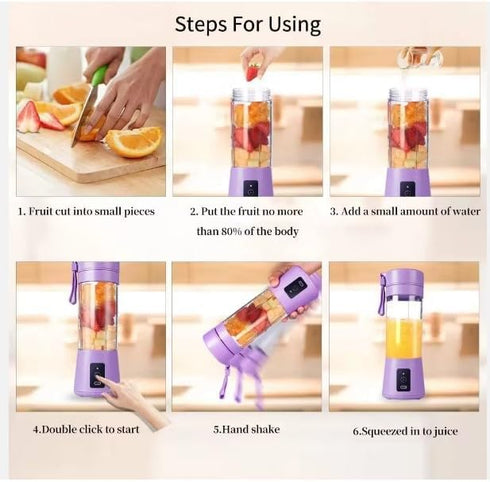 Portable Blender for Shakes and Smoothies, 380Ml 25 Watts with 6 Blades, USB Rechargeable Handheld Blender Purple