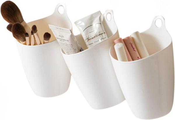 3 Pack Wall Mount Makeup Holder Organizer, Hanging Plastic Storage Cup for Makeup Brushes, Toothbrushes, Cosmetics