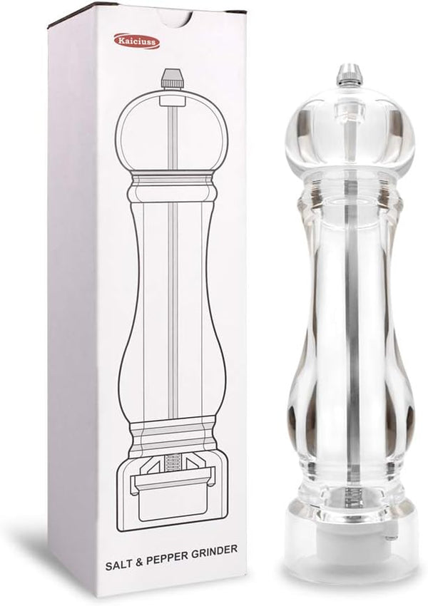 Salt Pepper Grinder Mill Acrylic, Adjustable Mill-Clear, Best Peppercorn Grinder