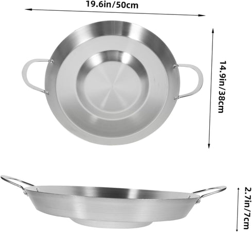 DOITOOL Stainless Steel Flat Frying Pan, Comal Frying Bowl, Heavy Duty Outdoors Cookware Stir Fry Pan (38cm) Mexican