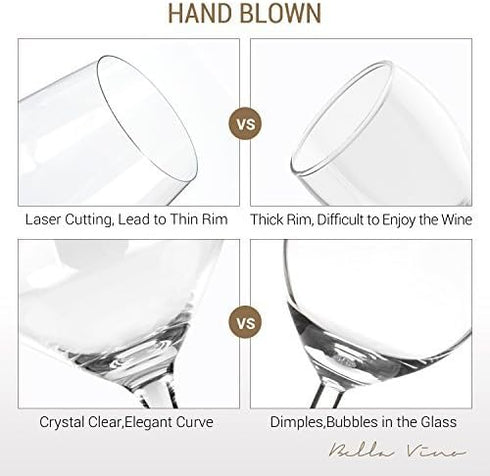 Bella Vino Hand Blown Crystal Champagne Flutes - Set of 2, 10.5", Clear, 7 oz, Premium Crystal Glasses, Great Gift