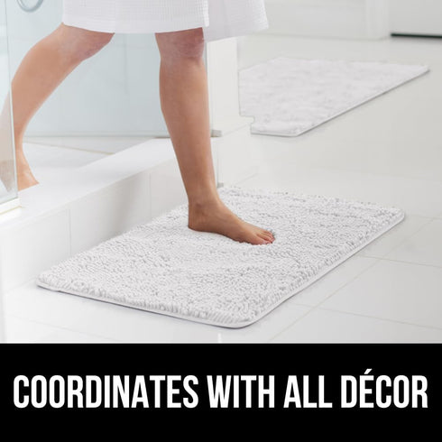 Gorilla Grip Bathroom Rug Sets - Soft Chenille 2 Piece Area Rugs, 30"x20" Carpet, Toilet Base Mat, White
