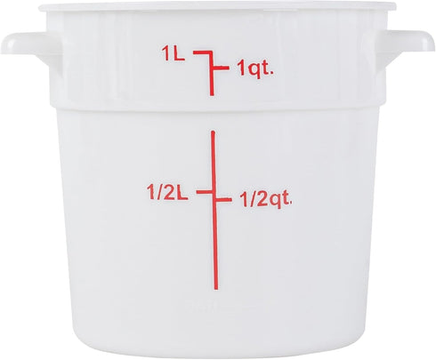 Restaurantware-Met Lux 1 Quart Food Storage Container: White Storage Container with Red Volume Markers, Lids Sold
