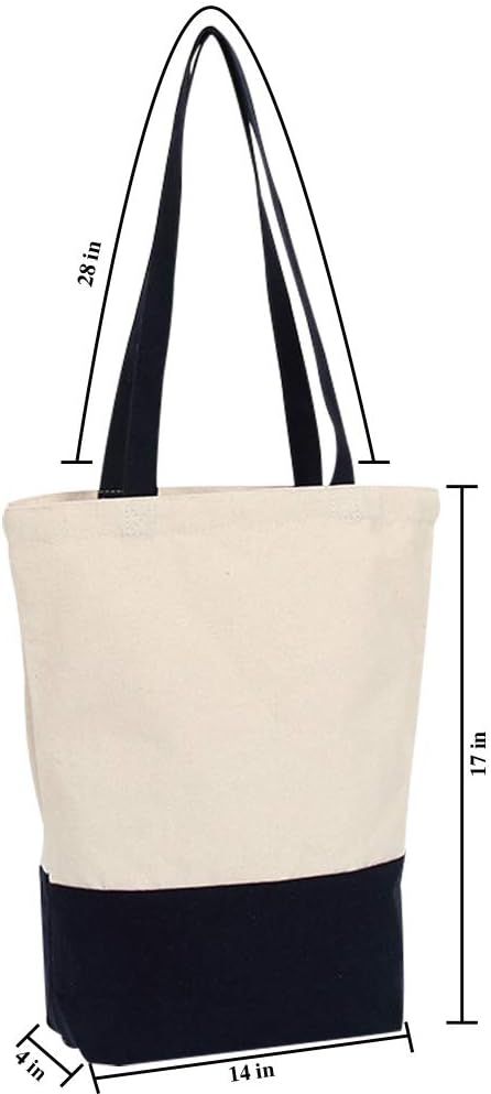 Azuca 12 oz Gusset 17x14x4 Inches 12 Pack) Canvas Bags Heavy Duty with Bottom Grocery Beach Shopping Bag (Dark Blue