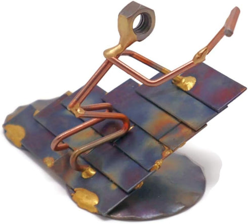 Roofer Figurine, Hand Welded Metal Art & Recycled Sculptures for Unique Desk Accessories and Office Decor