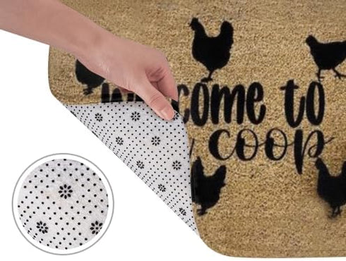 Welcome to Our Coop Chicken Door Mat, Pattern Printed Entry Mat, 16x24 Inch Mud Wipe Mat