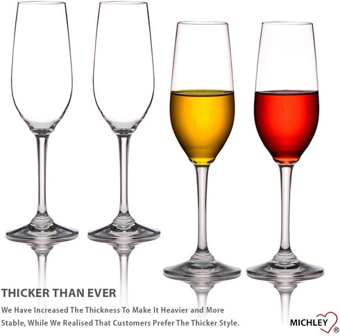MICHLEY Tritan Champagne Flutes Glassware, Set of 4 Unbreakable Plastic Wine Glasses, 6 oz, Crystal Clear
