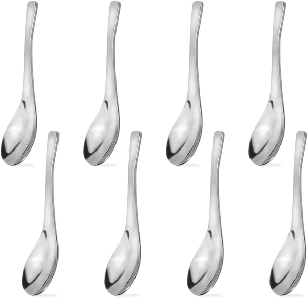 8Pcs Thickened Heavy-Weight Soup Spoons, 18/8 Stainless Steel Silverware for Soup, Ramen, Pho
