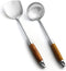 AOOSY Wok Spatula & Ladle Tool Set, 18/10 Stainless Steel Cooking Utensils, 15-inch Wooden Handle, Set of 2