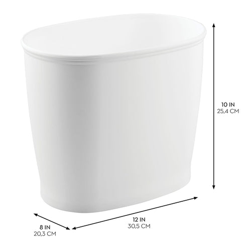 iDesign Kent BPA-Free Plastic Oval Waste Basket, 12" x 8" x 10", White