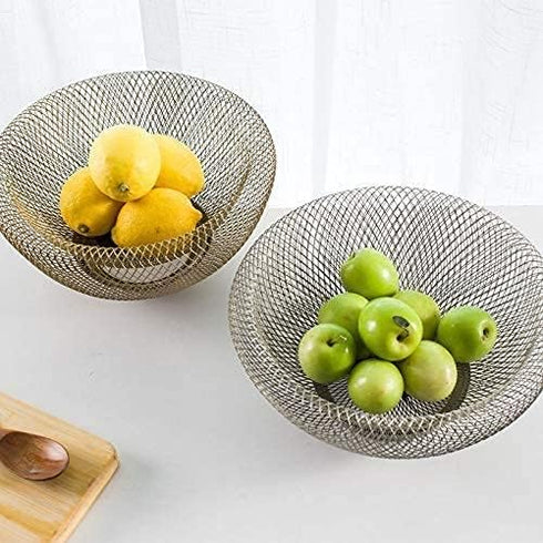 Cq Acrylic Fruit Basket for Kitchen Counter, Metal Wire Modern Standing Fruit Basket with Banana Hanger