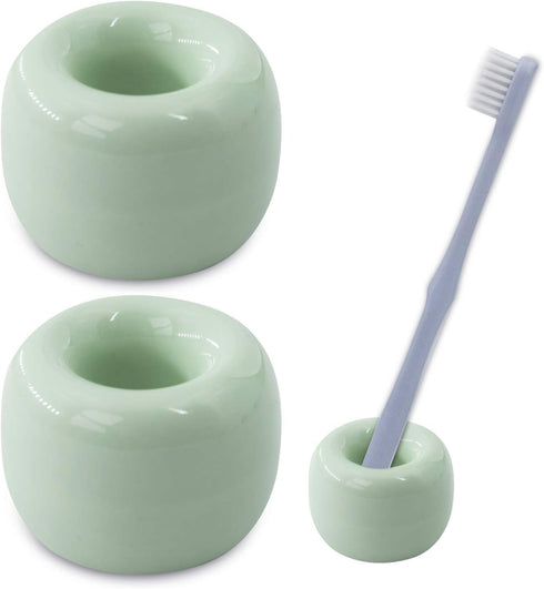 Airmoon Mini Ceramics Handmade Couple Toothbrush Holder Stand for Bathroom Vanity, Pack of 2