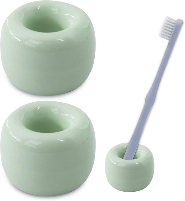 Airmoon Mini Ceramics Handmade Couple Toothbrush Holder Stand for Bathroom Vanity, Pack of 2