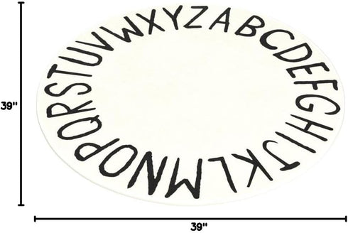 Classroom(40",Black) LIVEBOX ABC Play Room Kids Round Rug for Bedroom, Washable Nursery Rug for Baby, Circle Area Rug