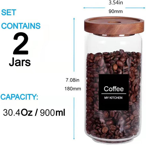 SAIOOL Home Borosilicate Glass Kitchen Jars/Canisters with Acacia Wood Airtight Lid, Set of 2 Pack