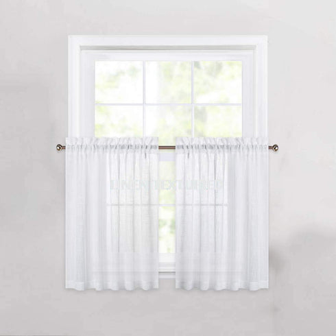 Cozynight White Sheer Tier Curtains, 36 Inch Length Linen Curtain Sheers for Kitchen, Bathroom, Cafe - 2 Panels