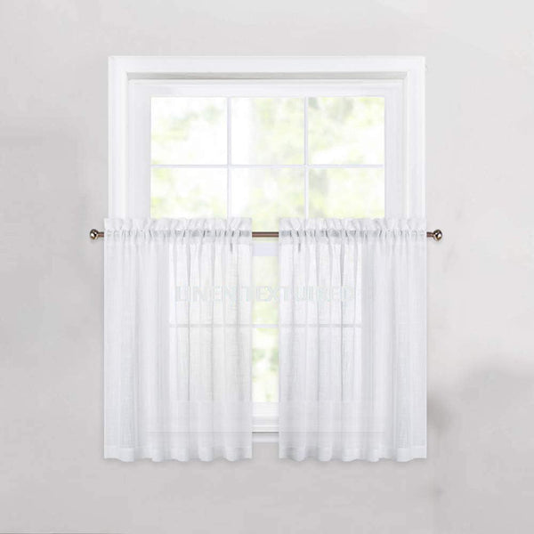 Cozynight White Sheer Tier Curtains, 36 Inch Length Linen Curtain Sheers for Kitchen, Bathroom, Cafe - 2 Panels