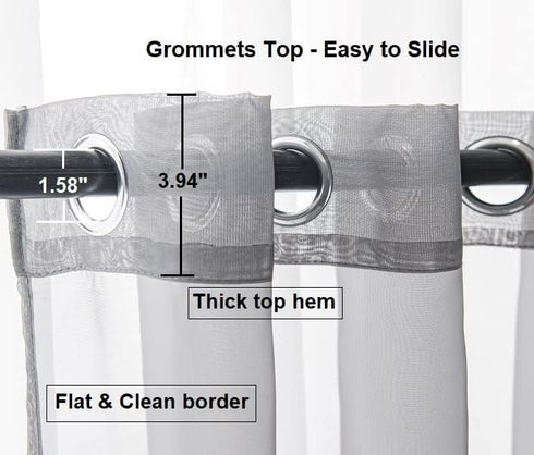 PI Dark Grey Sheer Curtains 45 Inches Length with Eyelets, Voile Light Filtering Small Window Curtains for