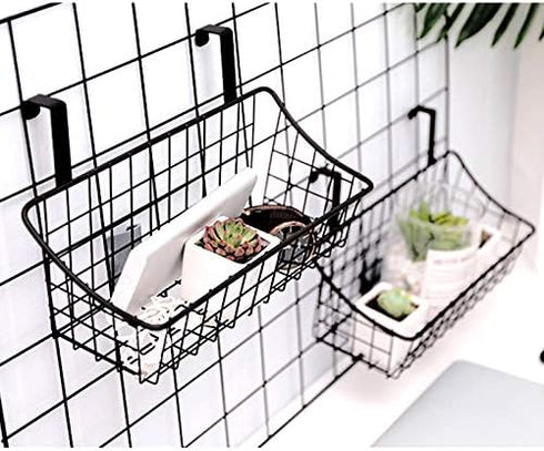 LeleCAT Grid Storage Basket with Hook, Hang it Behind a Door or on a Railing, Over the Cabinet Door, Small, Black, 1