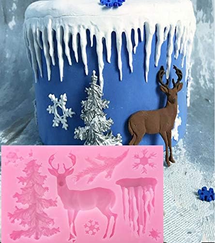 2Pcs/Set Christmas Tree Silicone Mold, Santa Claus, Reindeer, Snowflake, Snowman for DIY Chocolate, Cake Decor