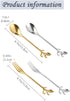 Coffee Spoon Fork 4 Pack, Silver Leaf Retro Dessert Coffee Small Spoon Cocktail Picks, 4.7 Inches Stainless Steel Set