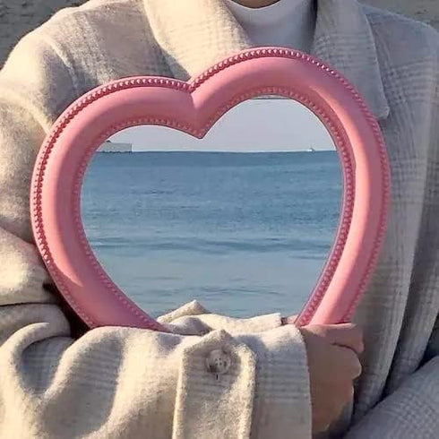 BinaryABC Heart Makeup Mirror - Cosmetic Mirror Wall Desktop Mirror for Bedroom (Pink)