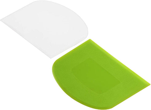Dough Scraper Bowl Scraper, Flexible Plastic Multi-Function Kitchen Tools, 2 Piece Set in White-Green.
