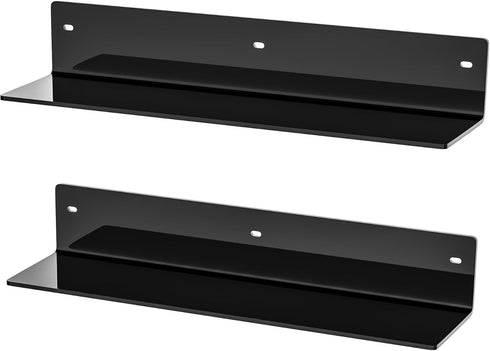 Sezanrpt 16 Inches Black Acrylic Wall Shelves 2 Pack, L Shape Floating