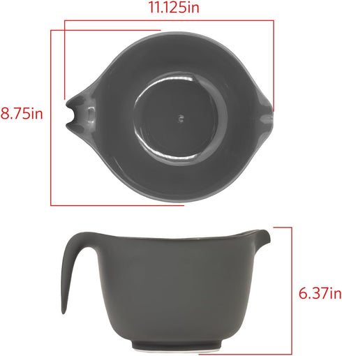 Glad Mixing Bowl with Handle – 3 Quart Heavy Duty Plastic with Pour Spout for Cooking and Baking, Grey