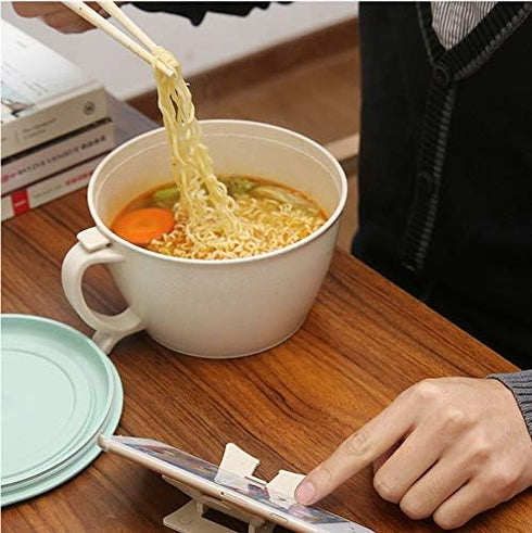 SOUJOY 2 Pack Noodle Bowl with Lid, 40 OZ Large Microwave Wheat Straw Soup Bowl with Phone Holder