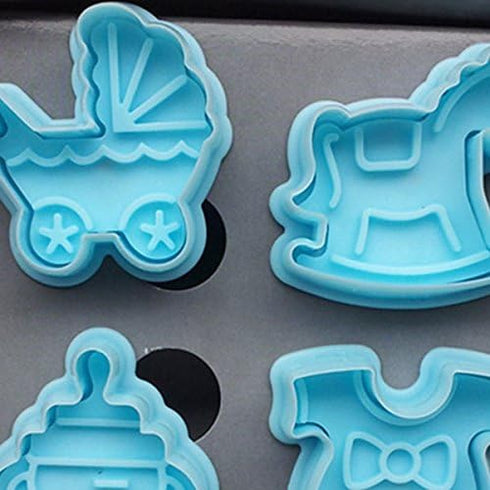 TinkSky Cute 3D Baby Shirt Bottle Pushchair Rocking Horse Shaped Cake Fondant Cookies Molds Set (Random Color)