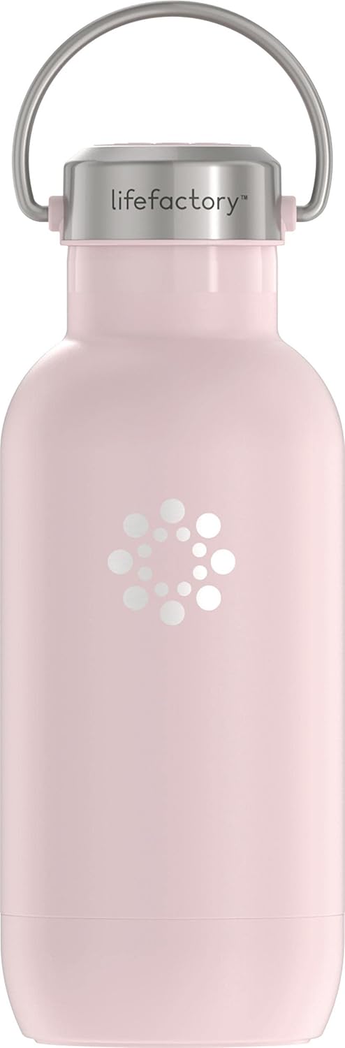 LIfeFactory 16 Ounce Stainless Steel Vacuum-Insulated Sport Bottle, Desert Rose