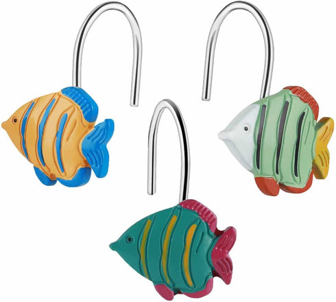 Fish Shower Curtain Hooks Rings for Under The Sea Bathroom Decor, Nautical Shower Curtain Hooks, Set of 12
