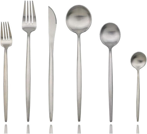 JASHII Luxury Flatware Set, 6-Pieces Elegant 18/10 Stainless Steel Silverware for Home Kitchen, Dishwasher Safe