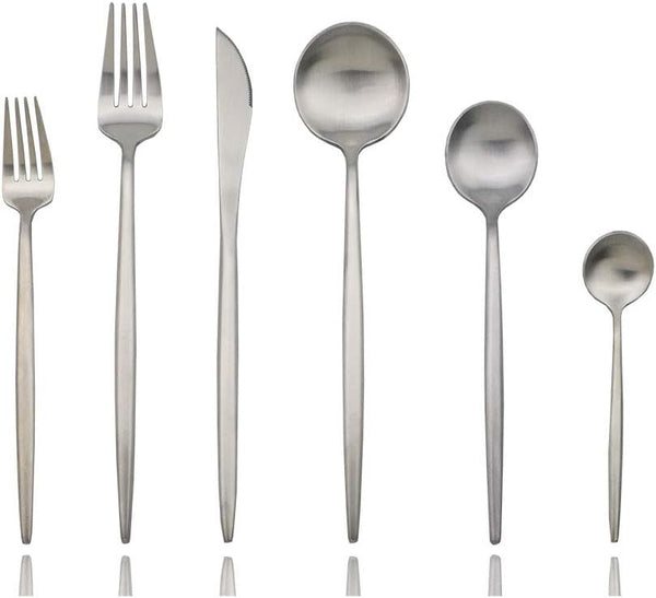 JASHII Luxury Flatware Set, 6-Pieces Elegant 18/10 Stainless Steel Silverware for Home Kitchen, Dishwasher Safe