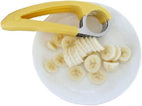 1 PCs Creative Stainless Steel Banana Chopper - Fruit Cutter & Vegetable Peeler, Yellow
