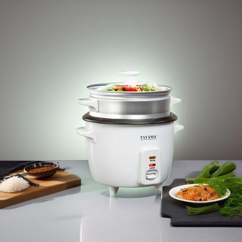 RC-8 8 Tayama Rice Cooker with Cup Steam Tray, White